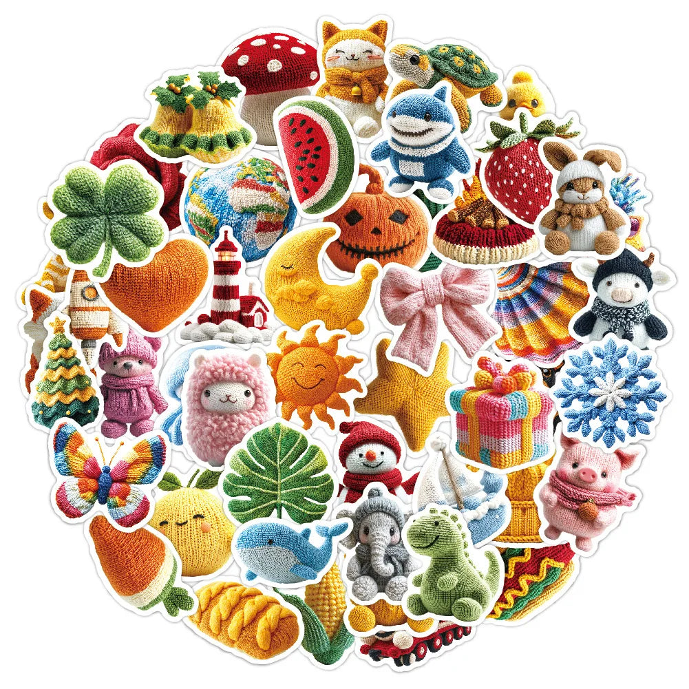 50Pcs Simulated Knitted Doll Cute Graffiti Stickers for Kids Bottle Book Decor Children Toy Sticker
