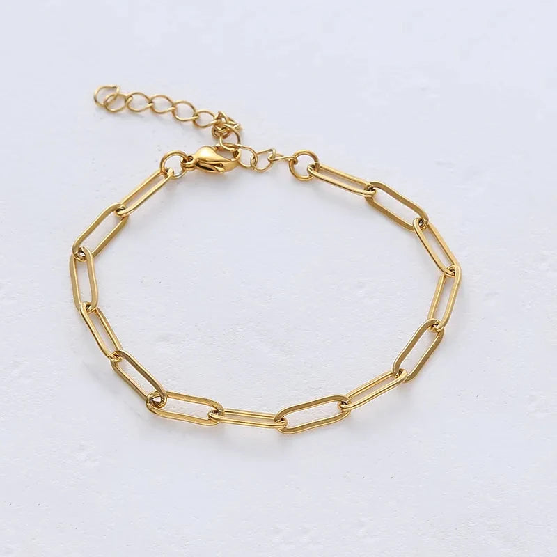 Chain Acero Inoxidable 18k Gold Plated Paperclip Chain Stainless Steel Bracelets