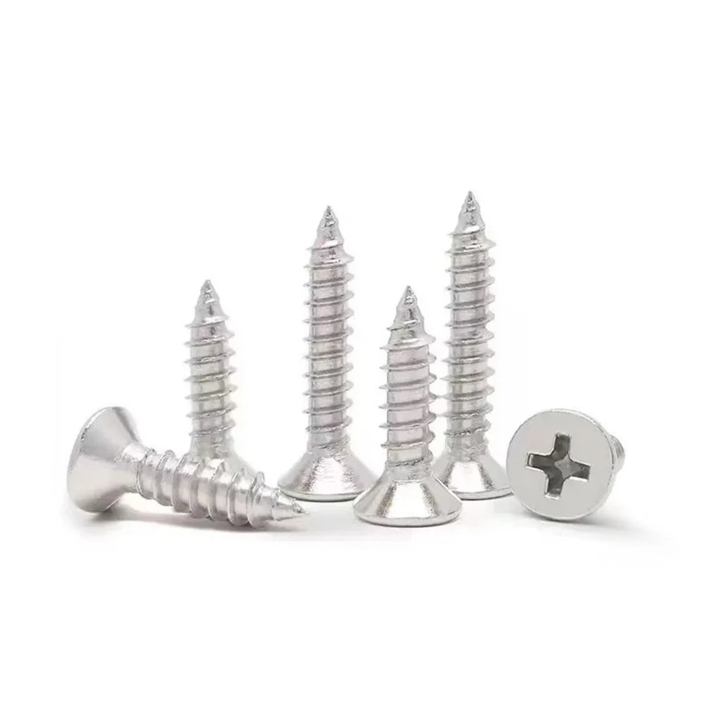 Stainless Steel Self-Tapping Wood Screws M3 M5 M8 M6 M2 Threads Countersunk Head Cross Recessed Binding Type Inch Metric