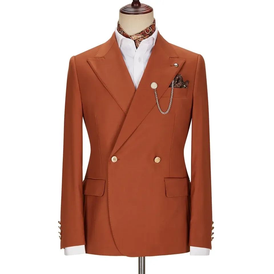 Orange Blue Burgundy Black Double Breasted Mens Coat Pant Design Wedding Suit Latest Wedding Groomsman Tuxedos Blazer 2 Pieces