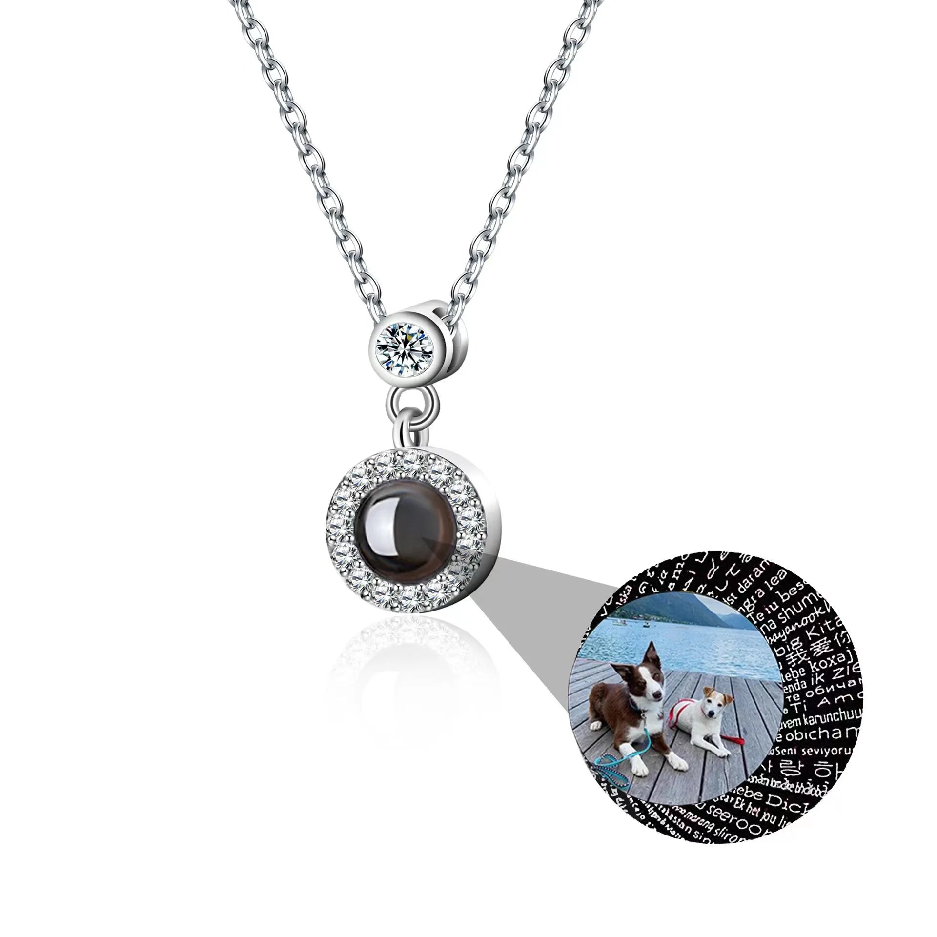Factory Directly Selling 100 Language I Love You Customized Picture Photo 925 Sterling Silver Projections Pendant Necklace