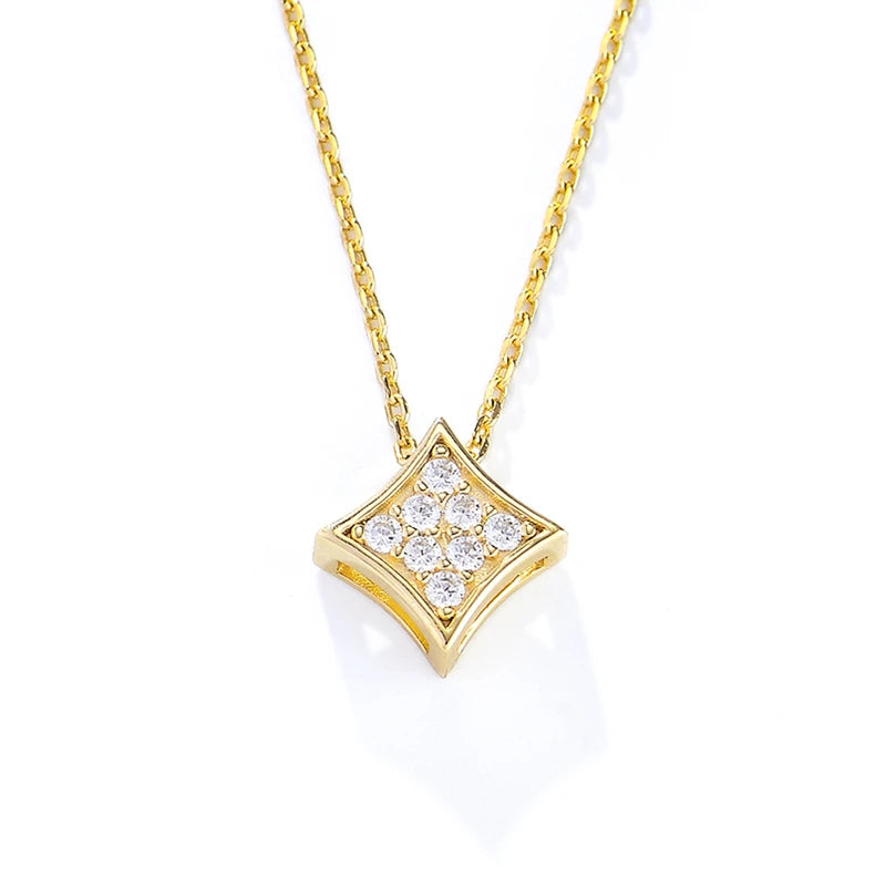 Fashion 925 Srterling Silver Geometric Square Zircon Pendant Necklace Jewelry