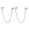16G Stainless Steel Chain Stud Earrings Cubic Zirconia Cartilage Ear Bone Piercing Earring Studs Double CZ Screw Back Earrings