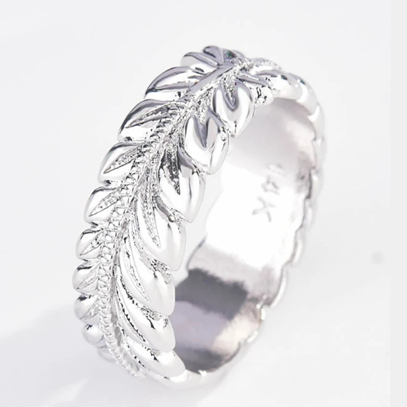 14K Gold Plated Engraved Hawaiian Frangipani Wheat Ear Leaf Ring Classic Wedding Anniversary Party Gift for Women Wholesale