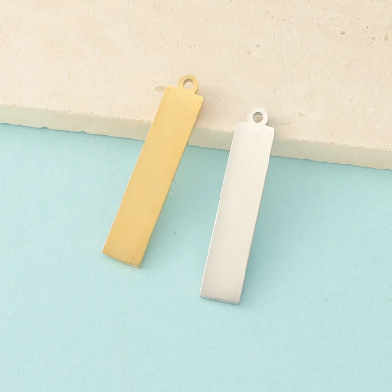2025 Custom 18K PVD Gold Plated Blank Metal Stainless Steel Rectangle Square Pendant Charm Logo Name Can Be Laser Engraved
