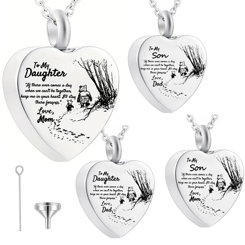 Stainless Steel Funeral Cremation Heart Pendant Necklace Keepsake Urn Perfume Necklace for Ashes Memorial Jewelry Gifts for Dad