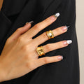 INS Fashion Waterproof 18K Gold Plated Irregular Stainless Steel Jewelry Women Width Face Ring Finger Rings