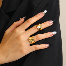 INS Fashion Waterproof 18K Gold Plated Irregular Stainless Steel Jewelry Women Width Face Ring Finger Rings