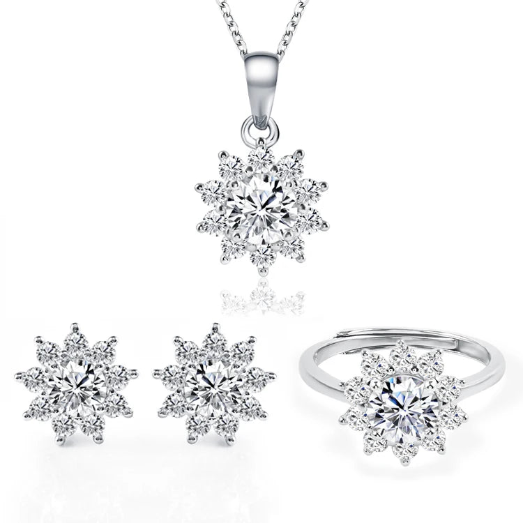 New Women Jewelry Sets  Gold Plated Necklace Dangle Earrings Bracelet Ring Silver 925  D VVS1 Moissanite Jewelry Set
