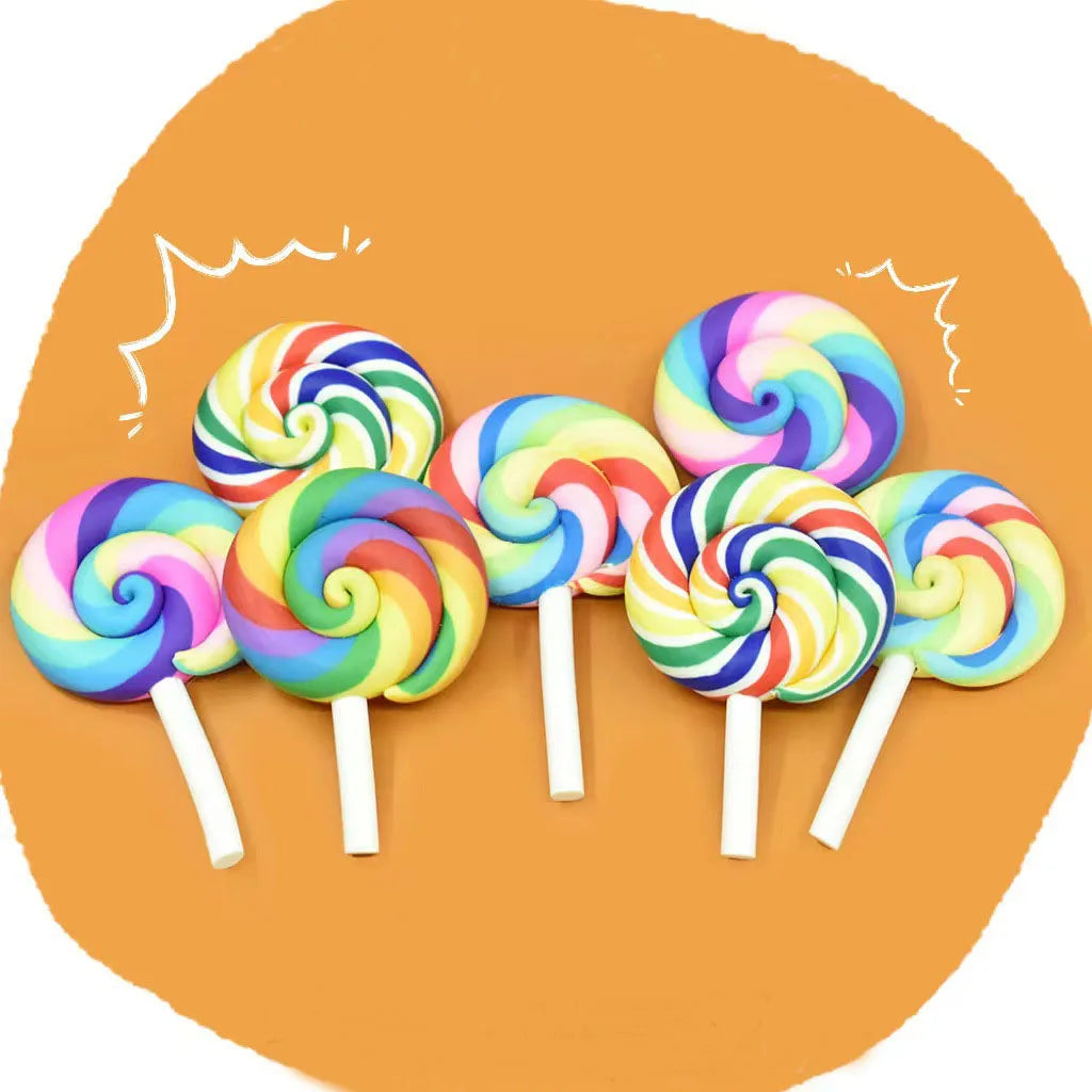 Rainbow Simulation Circle Lollipop Polymer Clay Charms for DIY Jewelry Accessories Pendant Slime Filler Hairpin Decoration