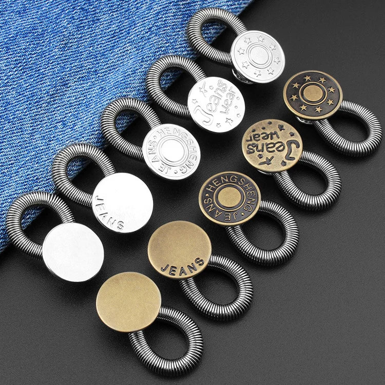Wholesale Custom Eco-Friendly Retractable Elastic Metal Shank Plating Button Extender Adjustable Jeans Buttons