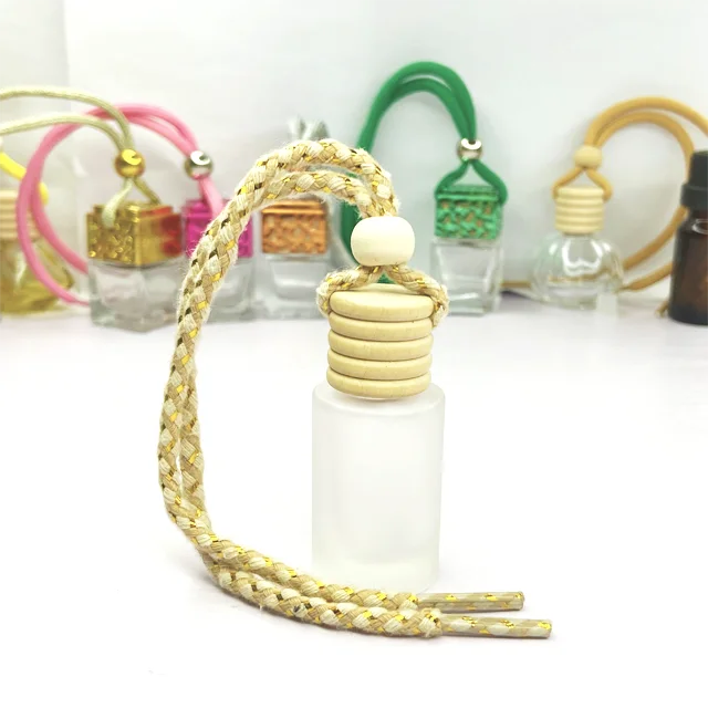 Customized Clear Frosted Glass Screw Cap Cylinder Air Fragrance Pendant Perfume Tubular Matte Bottle for Car Diffuser