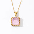 Fashion Simple Pink Zircon 18K Gold Stainless Steel Square Design Pendant Necklace