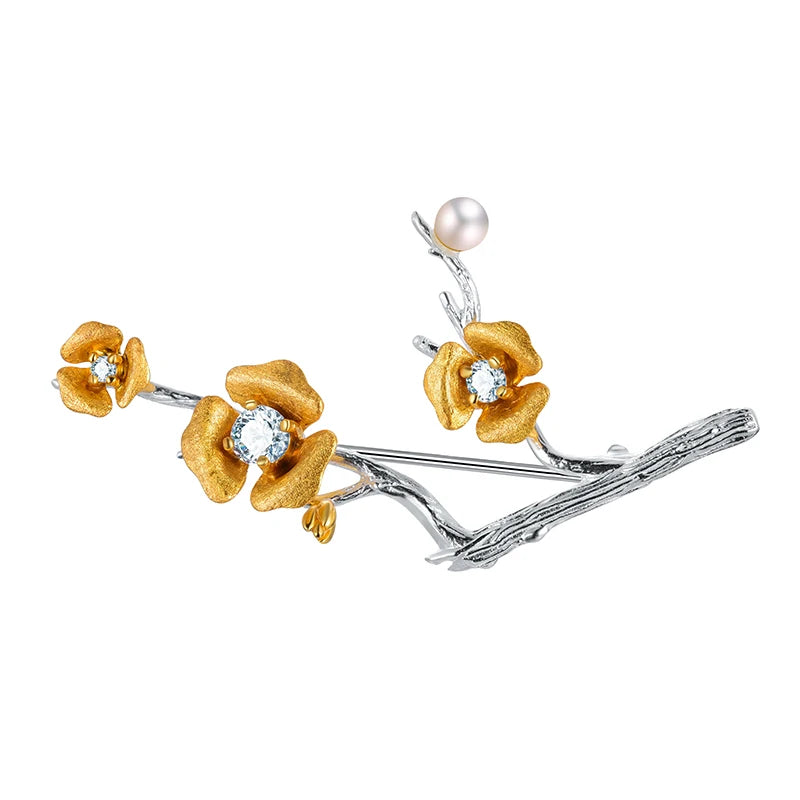 Lotus Fun Real 925 Sterling Silver Handmade Daisy Flower Pearl Brooch Fine Jewelry for Women