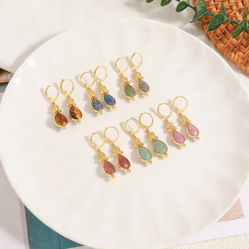 Shescity Trendy Elegant Style Drop Earrings Brass Material Water Drop Shaped Stone Designer Light Luxury Jewelry Women Earrings