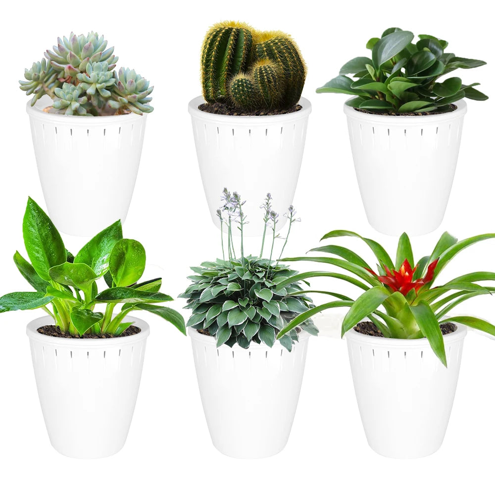 Self-watering Modern Flower Pots for Indoor Plants and Home & Garden Use with Cotton Rope and Plastic Construction
