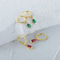 Fashion Jewelry 925 Sterling Silver Earring Colored Water Drop Diamond Green Rose Red Zircon Gold Plated Hoop Earrings for Women
