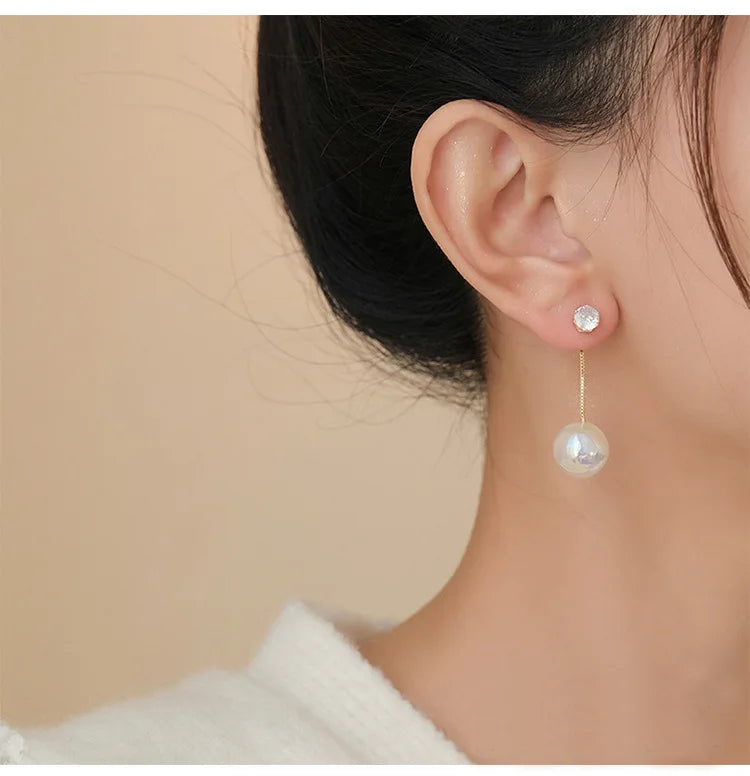 Risingmoon 2023 Fantastic Design Jewelry S925 Silver Needle Gold Chain CZ Imitation Drop Pearl Earring Dangle for Women Wedding