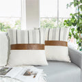 Cygnus White Patchwork Modern Accent Faux Leather Decorative Square Pillow Covers