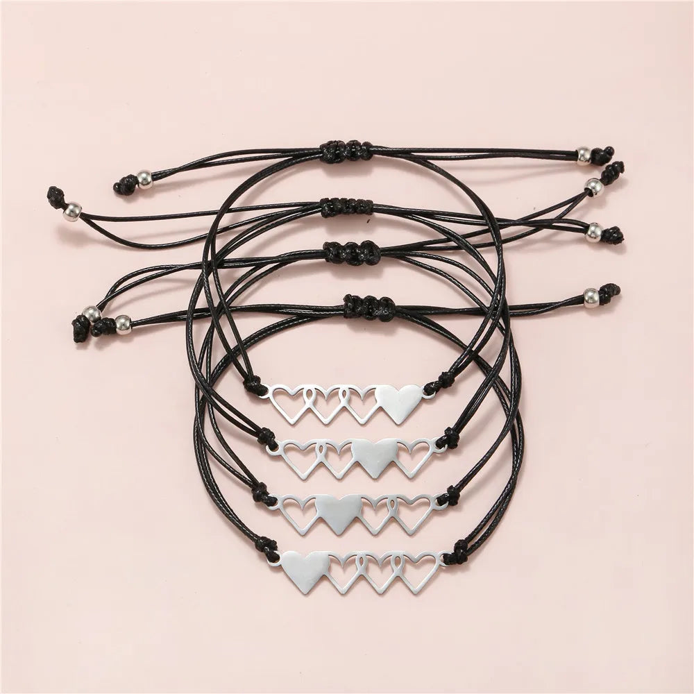 YK Fashion Creativity Can Be Customized logo Stainless Steel Heart-shaped Bracelet Girlfriend Braided Rope Heart-shaped Bracelet