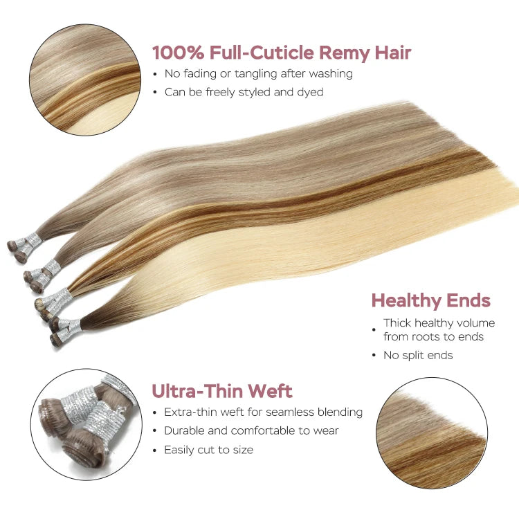 Genius Weft Hair Extentions Deep Light Chinese Remy Hair Hand Tied Curly Weft Genius