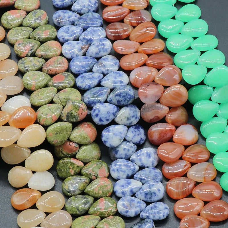 Natural Crystal Agate Precious Stone Beads 13 * 18mm Horizontal Hole Flat Water Drop Gemstone Beads for DIY Jewelry Making