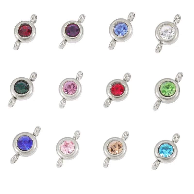 DIY Accessories Birthstone 6.5mm Double Circle Birthstone Wholesale Stainless Steel December Birthday Stone Pendant