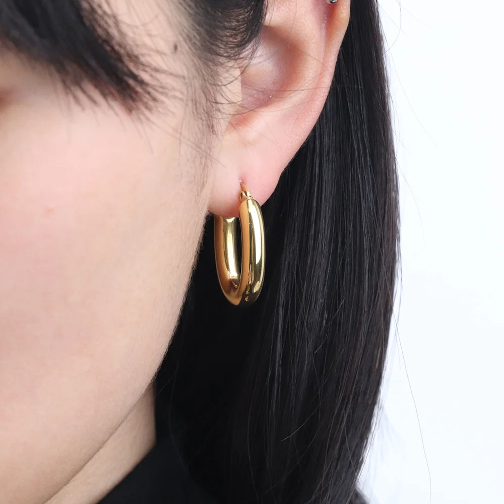 Chris April Fashion Jewellery Trendy Stainless Steel Earrings Jewelry Hoop Pvd Gold Plated Plain U-turn Earrings