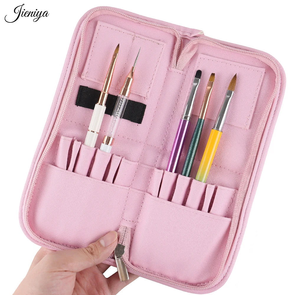 Jieniya Professional Manicure Set Nail Art Storage Bag 12Pcs pink Nail Supplies Nail Art Painting Tools Kit With Storage Bag