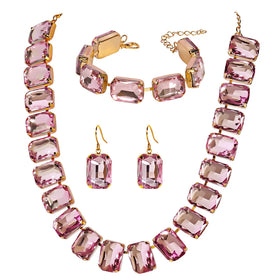 Jachon Luxury High Jewelry Rhinestone Necklace Earring Bracelet Set Elegant Ladies Collarbone Chain Fashion Jewelry for Wedding