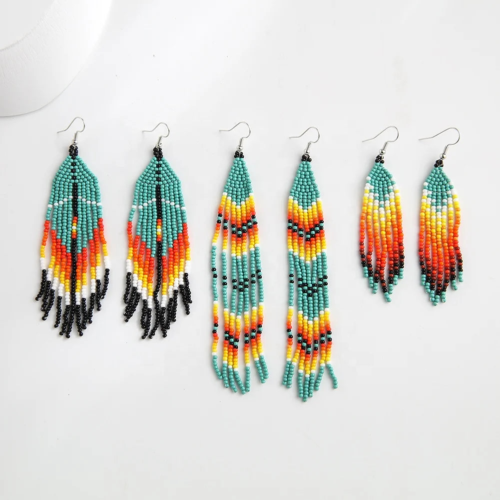 Fashion Glass Beaded Earrings With Long Tassels Fringe for Women for Gift Earring Jewelry Women Jewelry