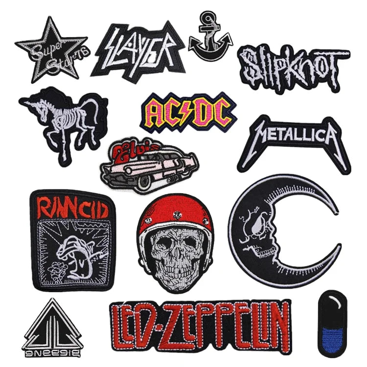 Punk Style Iron on  Black Series Embroidery Rock Band Skull Moon Patch for Clothing  Bag Jeans Decoration