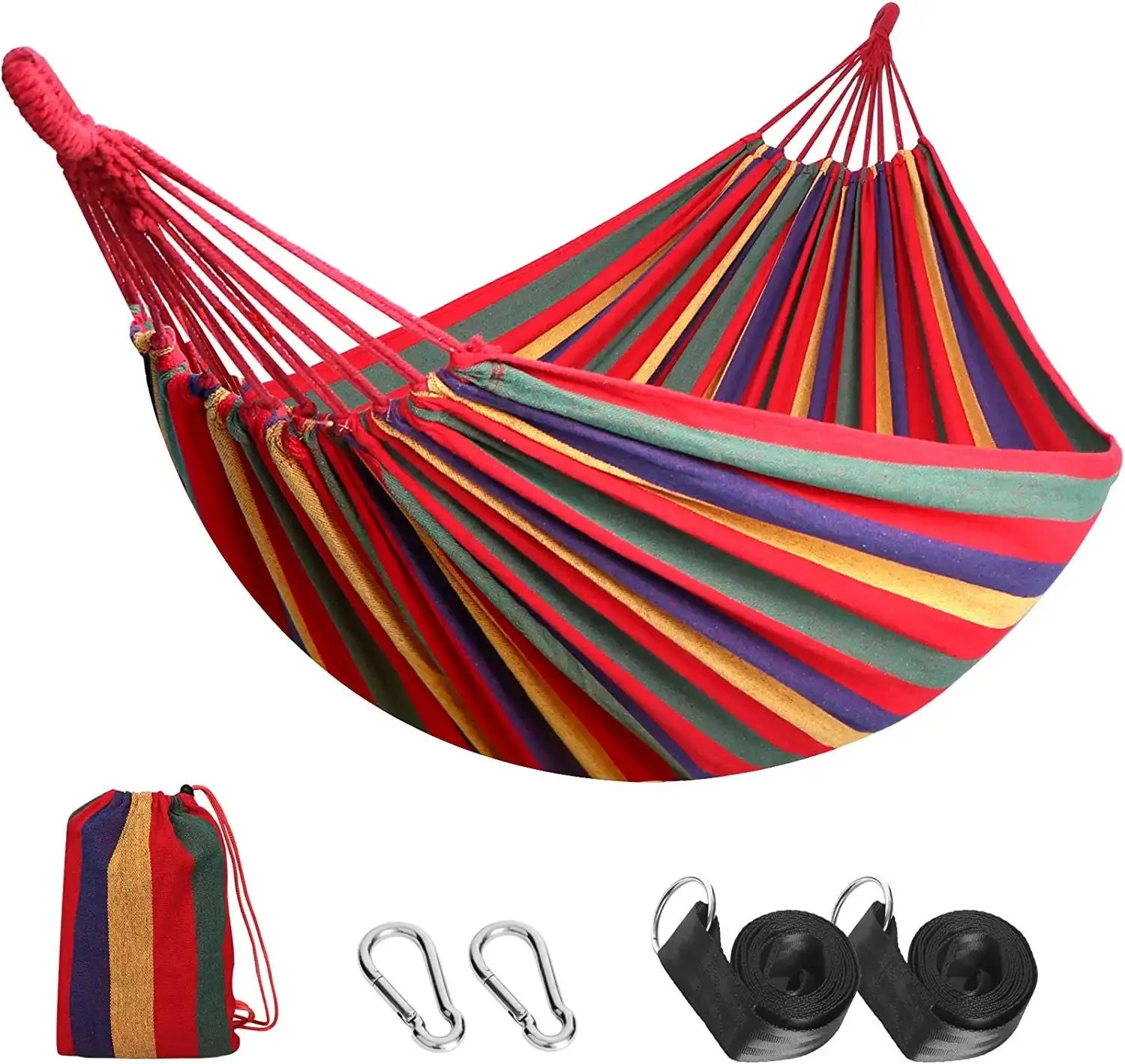 Woqi Factory Supply Double Person Folding Mexican Canvas Cotton Travel Hammock Hamaca