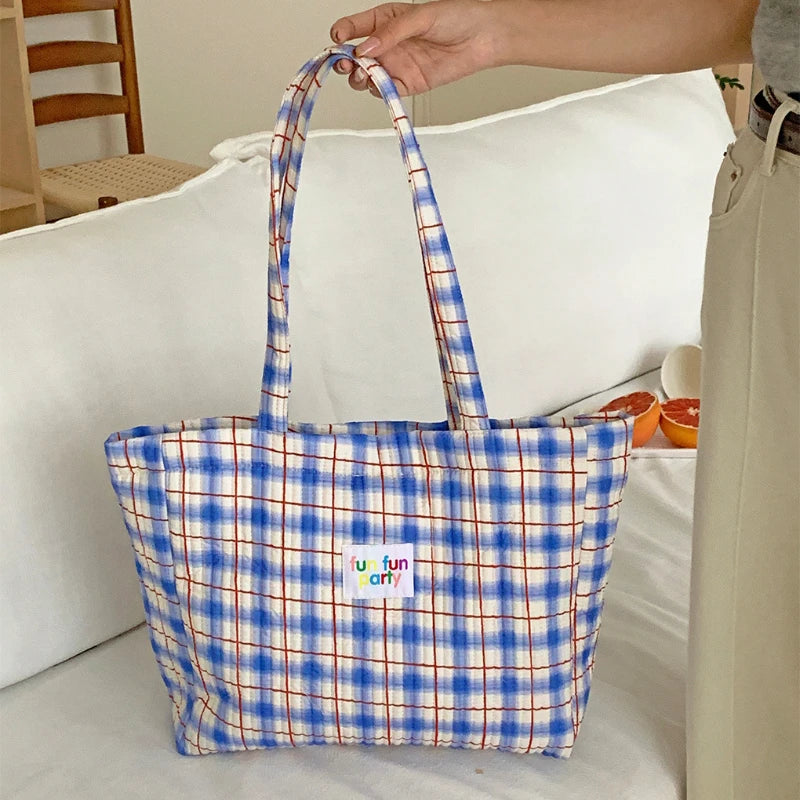 Retro Casual Plaid Women's Underarm Shoulder Bags Commute Sweet Soft Female Book Shopping Tote Portable Ladies Handheld Bag