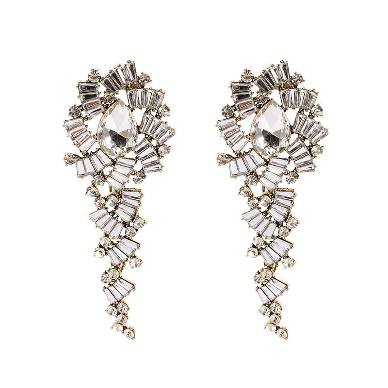 Statement Diamond Water Drop Tassel Earrings Long Rhinestone Geometric Earrings for Women