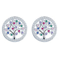Luxury 925 Sterling Silver Tree of Life Stud Earrings Fine Trendy Jewelry Zircon Emerald Sapphire Wedding Anniversary Party Gift