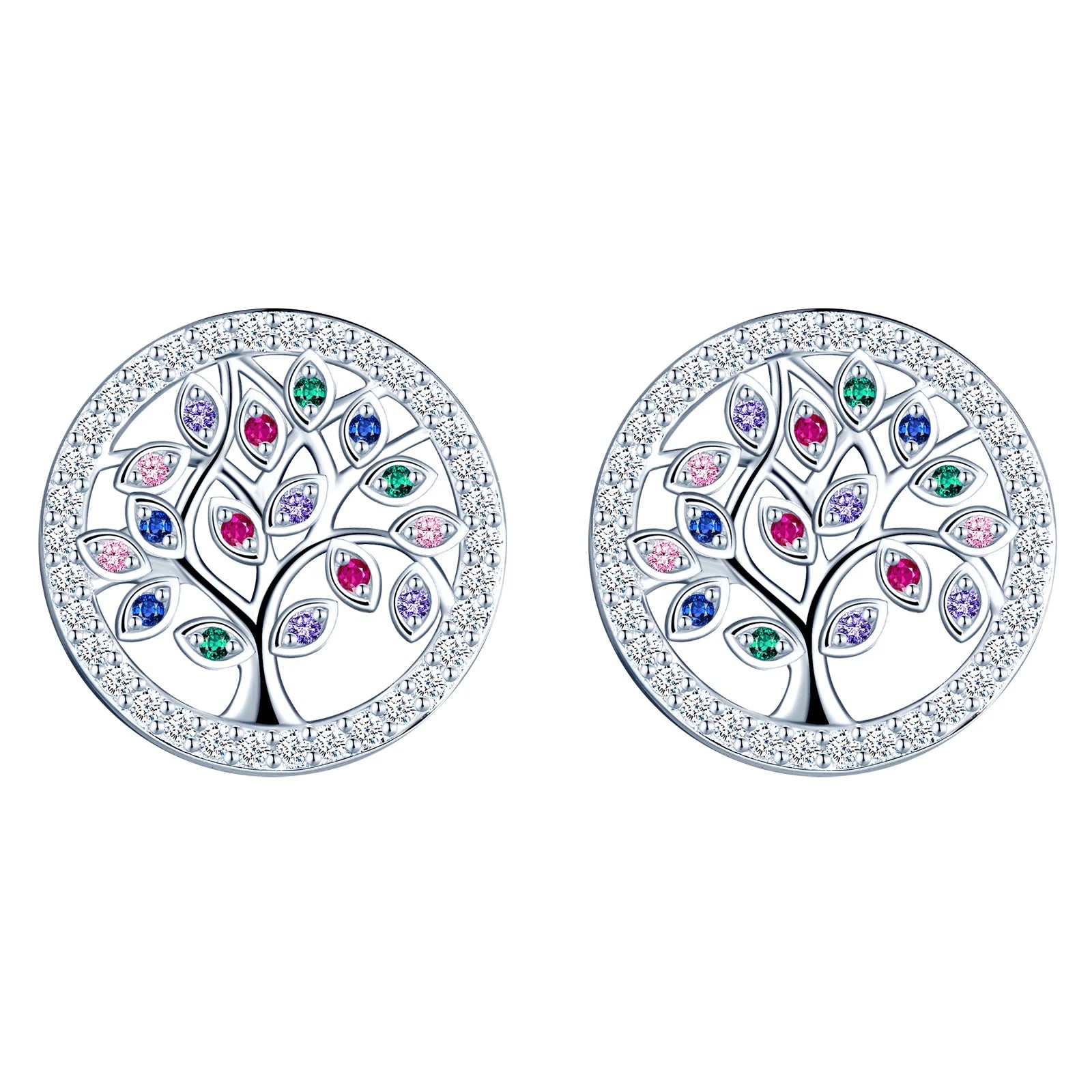 Luxury 925 Sterling Silver Tree of Life Stud Earrings Fine Trendy Jewelry Zircon Emerald Sapphire Wedding Anniversary Party Gift