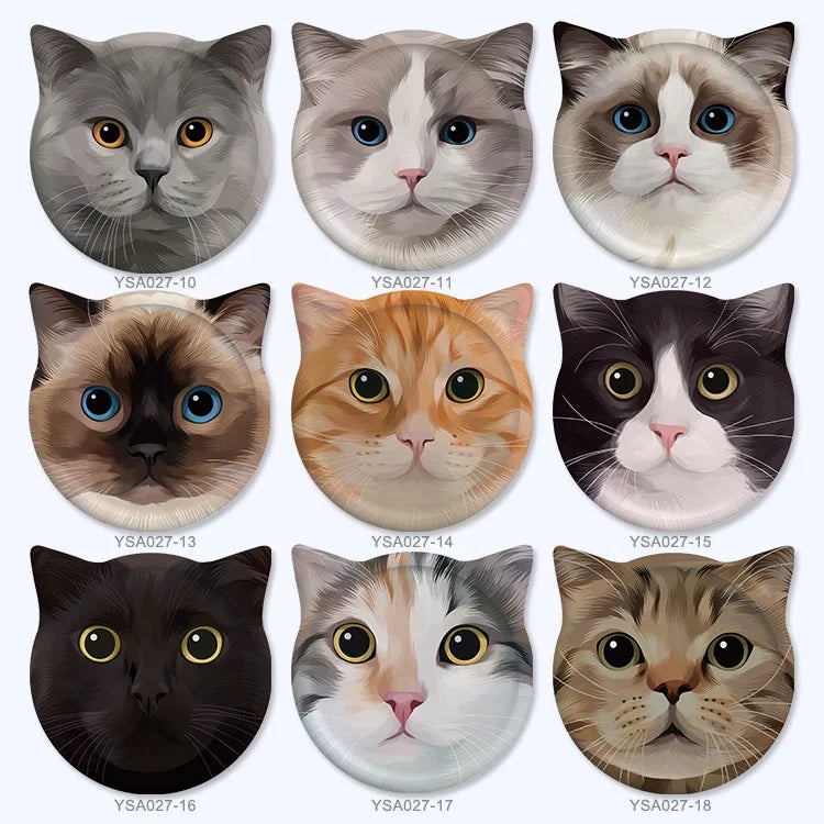 New Design Cute Cat Head Shape Custom Coasters Set Cork Back Blank Coaster UV Print DIY Animal Pet Absorbent Ceramic