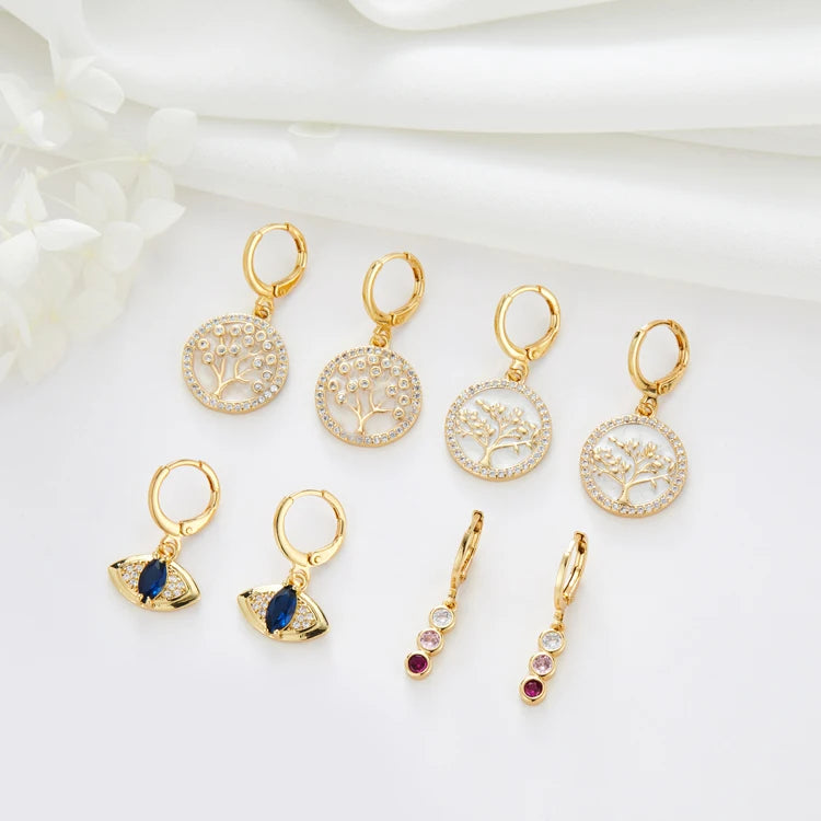 14K Gold Plated Brass Fancy Enamel Zircon Fashion Pendant Earrings Trend 2022