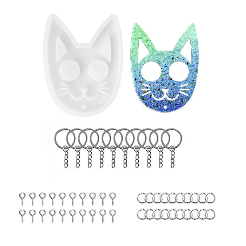 113pcs Cat Resin Mold Keychain Pendant Self Defense Silicone Molds Animal Epoxy Resin Moulds Set Jewelry Keyring Making Tool Kit