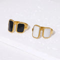 European American 18K Gold Plated Titanium Steel Rings for Unisex Geometric Drip Glaze Enamel Open Design Fashion Gemstone Gift