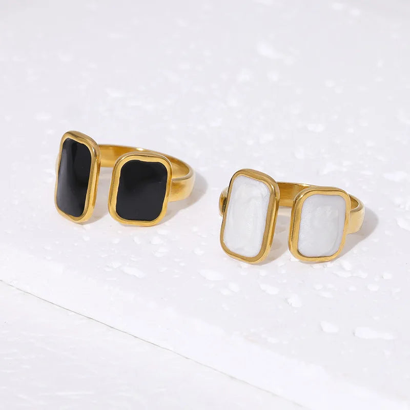 European American 18K Gold Plated Titanium Steel Rings for Unisex Geometric Drip Glaze Enamel Open Design Fashion Gemstone Gift