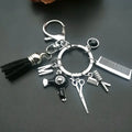 Wholesale Custom Promotional Keychain Vintage Mini Haircut Scissors Hair Dryer Comb Tassel Metal Barber Initial Letter Key Chain