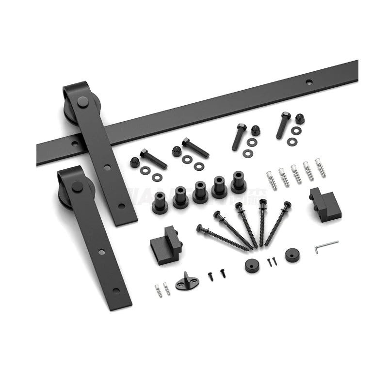 6.6ft/2m Classic Black Single Rail Guide Roller Modern Interior Solid Wooden Sturdy Steel Sliding Barn Door Hardware Kit
