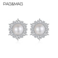 Pag&Mag Snow Flake Stud Earring Sterling Silver Woman Luxury Flower for Girl Fresh Water Pearl Earing