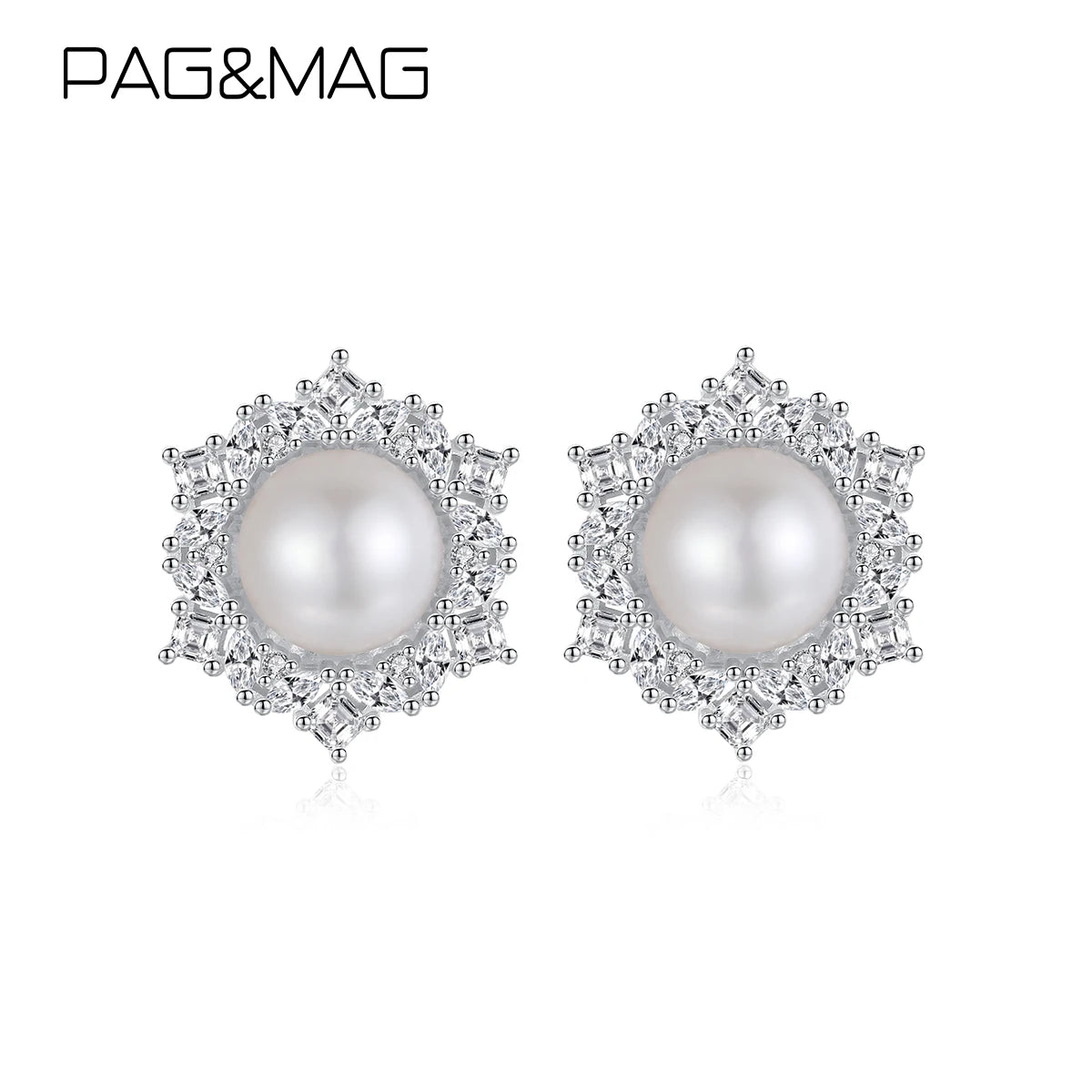 Pag&Mag Snow Flake Stud Earring Sterling Silver Woman Luxury Flower for Girl Fresh Water Pearl Earing