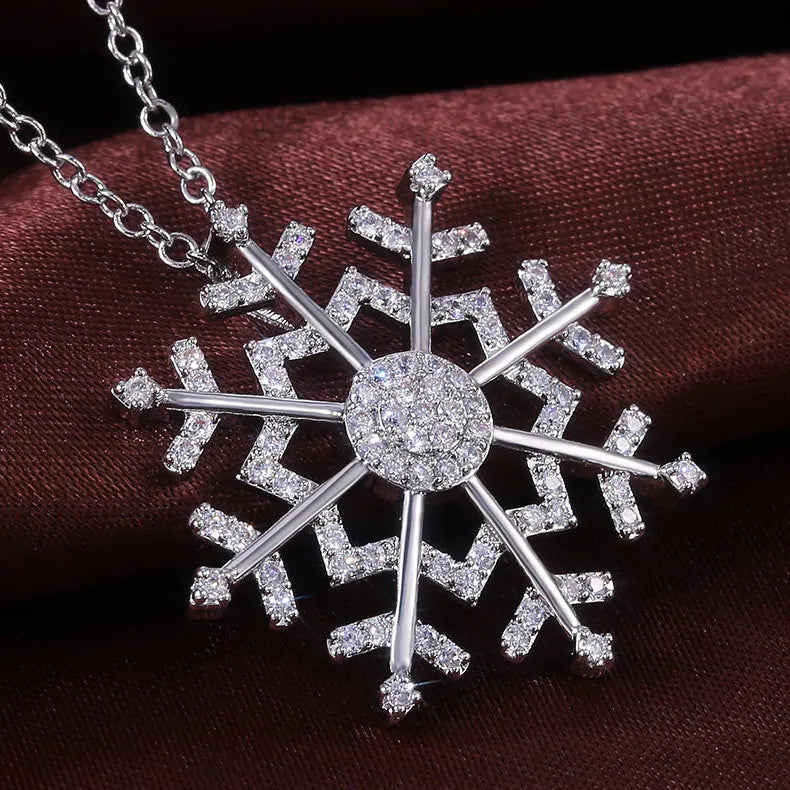 CAOSHI Jewelry Anniversary Gift Christmas Presents Dazzling Full of Cubic Zirconia Pendent Snowflake Necklace for Women
