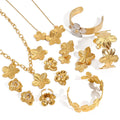 18K Gold Plated Stainless Steel Flower Jewelry Set Zircon Earrings Open Bracelet Bangles Pearl Rings Fashion Women Necklace