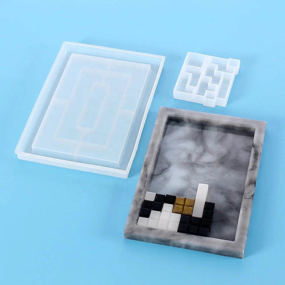 B-5560 Handmade Tetri Crystal Glue Silicone Mold Mirror Jigsaw Puzzle Originality Wisdom Game Making Tools Gypsum