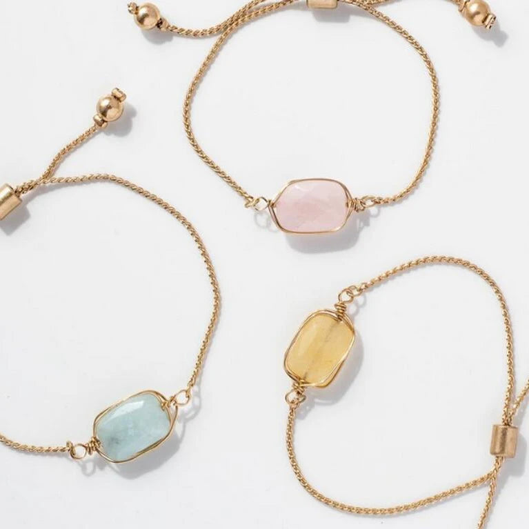 Raw Stone Handmade Wire Wrapped Bracelet Multi Colors Plated Adjustable Chain Geometric Gemstone Bracelet